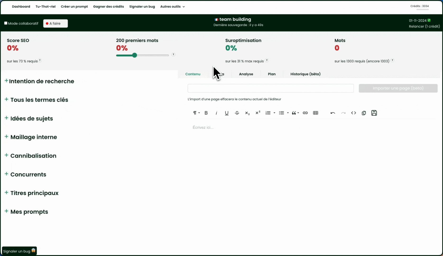 Visualisation des concurrents en tableau